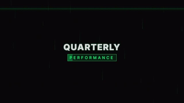 Quarterly Performance animated text title card with retro glitch effect on black background