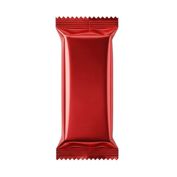 Shiny metallic red candy wrapper packaging isolated on transparent background for confectionery brand presentation