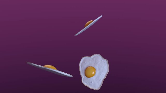 floating fried eggs against purple background. 3d rendering