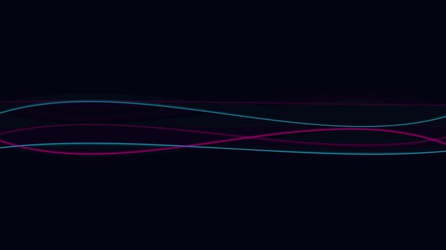 Abstract neon wave lines flowing on dark background creating dynamic motion effect for digital technology presentations and creative cinematic video backgrounds.