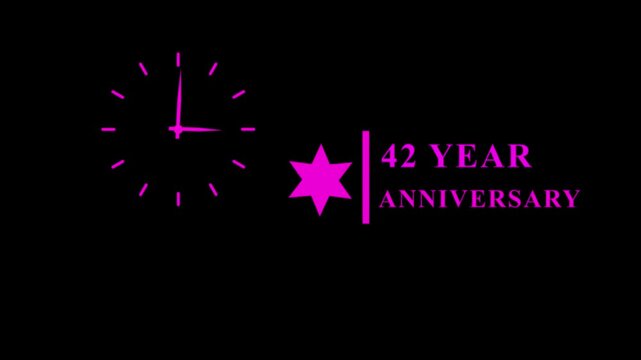 Animated purple clock countdown showing forty two year anniversary celebration sign.