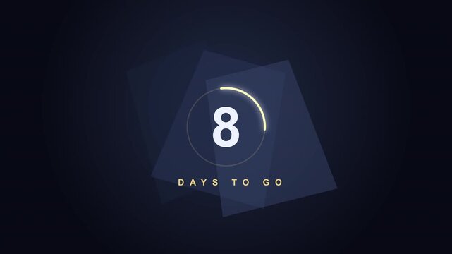 Countdown animation timer with number 8, intro template motion graphic, digital futuristic background