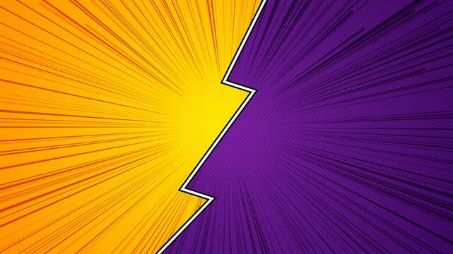 Dynamic comic book action background loop featuring yellow and purple split screen speed lines.