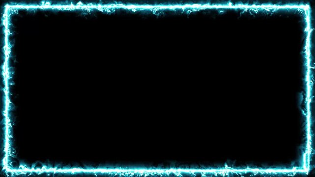 4K Cyan Electric Fire Border Frame Overlay Glowing Neon Energy Line Rectangle Loop Background