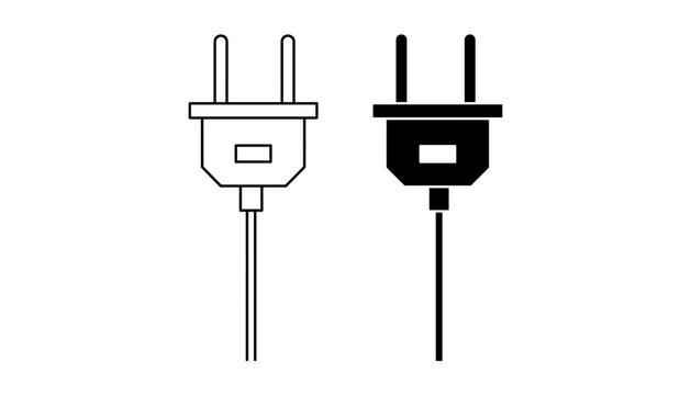 Electric plug icon set line art and silhouette isolated on white background vector illustration