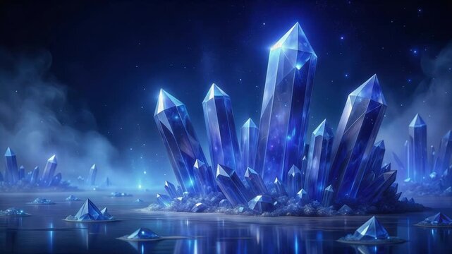 華やかなサファイア結晶の幻想空間ループ動画
