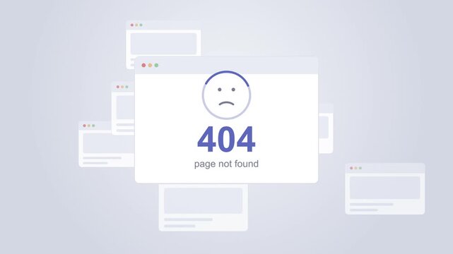 404 page not found animation, sad face error, broken link, website traffic loss, broken connection, digital