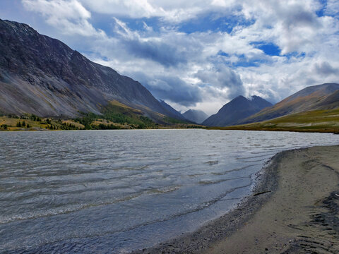 Photo of Altai Lake Akkul and river Akkol.
