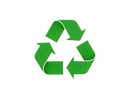 Green recycling arrows symbol in circular motion isolated on white background
