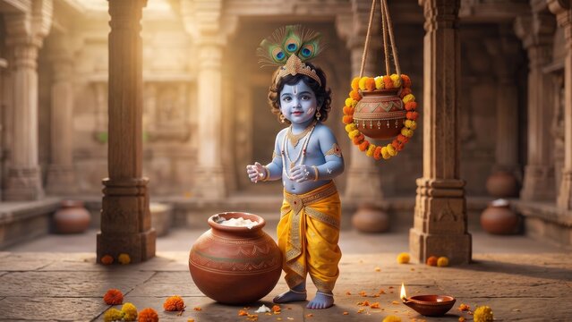 Krishna with Butter Pot Janmashtami Festival Banner