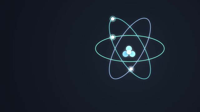 Animated atom icon with orbiting electrons and nucleus, science, research, digital animation