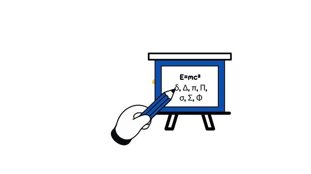 Hand Pointing to Physics Formula and Math Symbols 2D animation