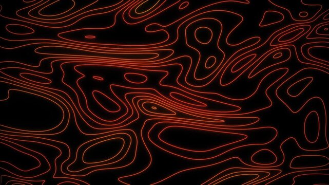 Neon Orange Topographic Contour Lines on Black Background Loop