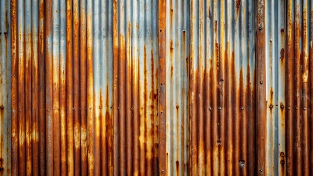 Rusty corrugated galvanized steel wall or iron metal sheet surface for texture and background
