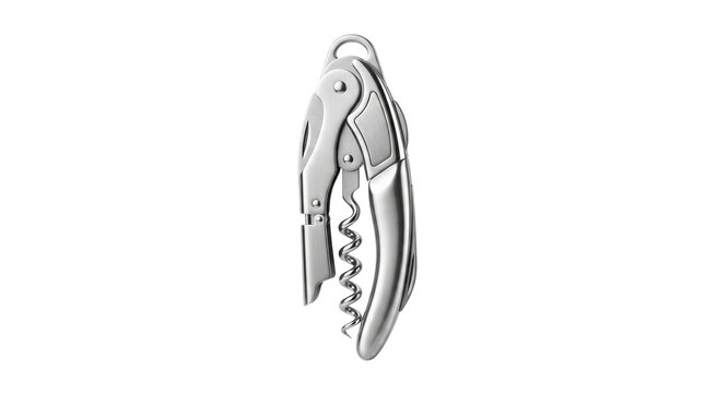 Silver Metal Corkscrew, Wine Opener Tool, Bar Accessory for Wine Bottle Opening, Kitchen Gadget, Restaurant Equipment, Sommelier Tool isolated PNG with Transparent Background