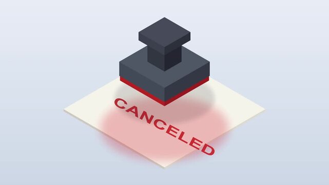 Canceled stamp animation isometric view stamping red word on paper for rejection or denial concepts