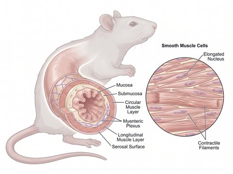 Anatomical Illustration of Rat Intestinal Layers and Smooth Muscle Cells