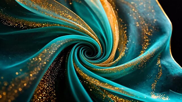 Swirling fabric with gold sparkles