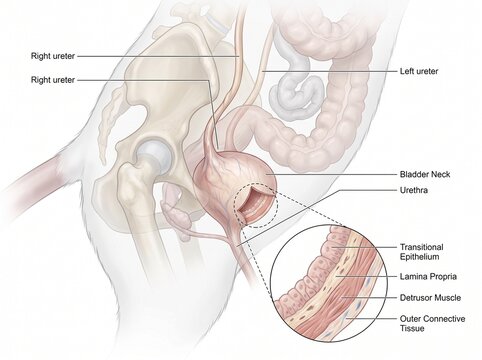 Rat Urinary System Anatomy Illustration with Detailed Bladder Tissue Layers