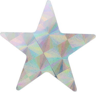 Iridescent Holographic Metallic Star Foil Sticker Isolated on White Background