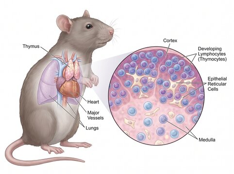 Rat Thymus Anatomy and Histology Diagram Showing Lymphocytes and Immune System Organs