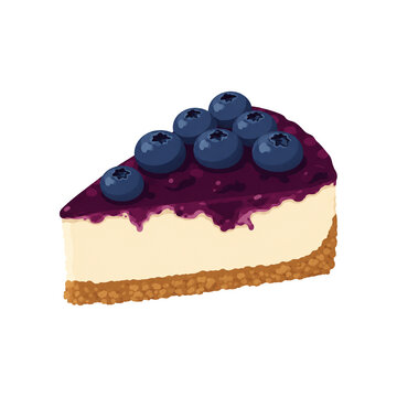 Delicious slice of blueberry cheesecake with fresh berries and purple fruit glaze topping.