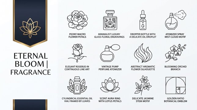 Luxury Floral & Perfume Vector Icon Set | Eternal Bloom Line Art