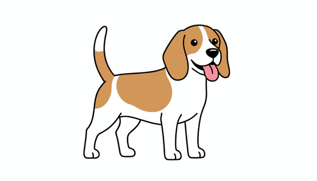 Cute hand drawn cartoon beagle dog standing with tongue out on a clean white background vector illustration.