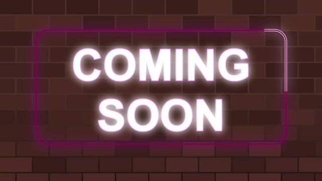 Coming soon text glowing on brick wall animation, announcement concept, anticipation, promotional message