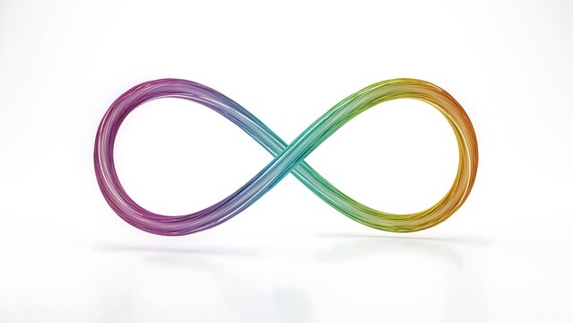 Rainbow gradient infinity symbol with a textured surface isolated on a clean white studio background