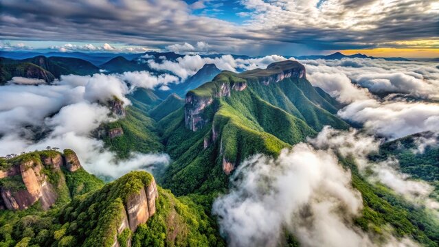 Cloudy aerial view of the rio do rastro ridge lauro m ller santa catarina brazil