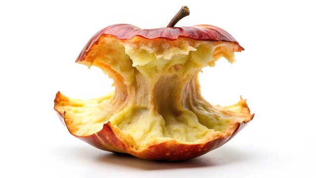 Eaten apple core isolated on white background copy space