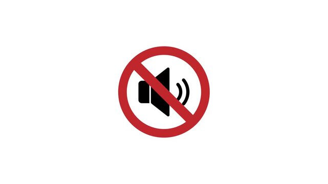 4K motion graphic of Speaker icon with alpha channel transparency. 2D cartoon animation of No sound, no horn and speaker symbol on white background.