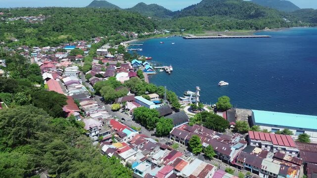 Drone Aerial View of Sabang City and Coastal Landscape on Weh Island, Indonesia