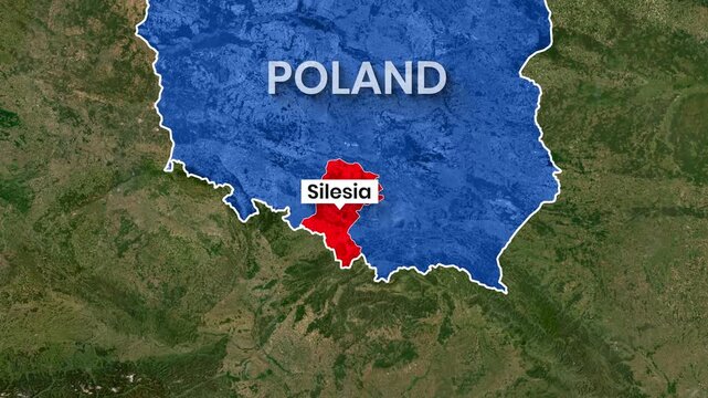Detailed satellite map animation highlighting Poland's Silesia region