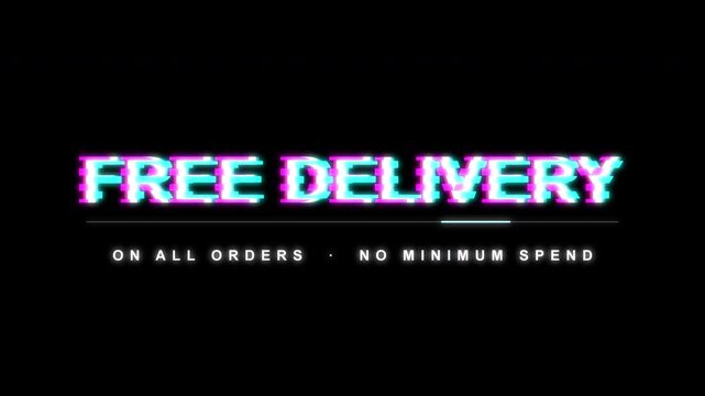 free delivery text with digital glitch effects motion graphic animation