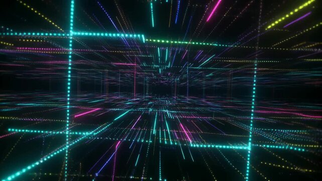 青緑の光の粒子が放射状に弾ける光景
