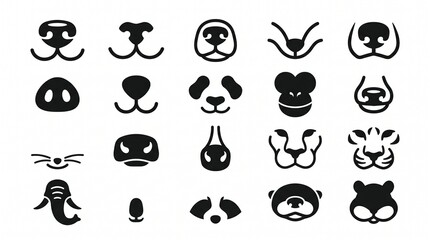Fototapeta premium Animal Nose Icon Bundle – Cute Black Silhouette Facial Features Collection
