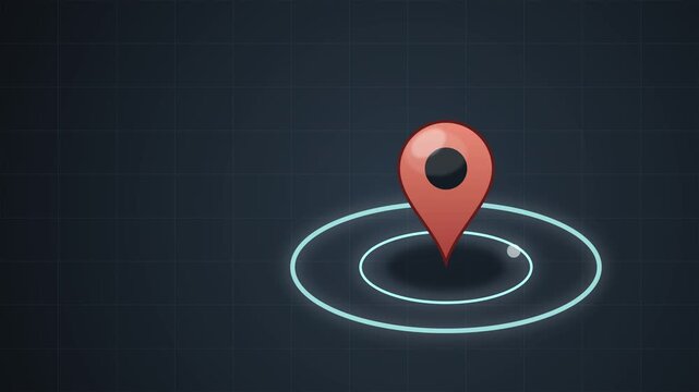 GPS location pin pointer icon animation showing digital map navigation and search, pinpointing coordinates
