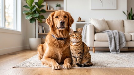 Obraz na płótnie Canvas Dog and cat living together in a home environment
