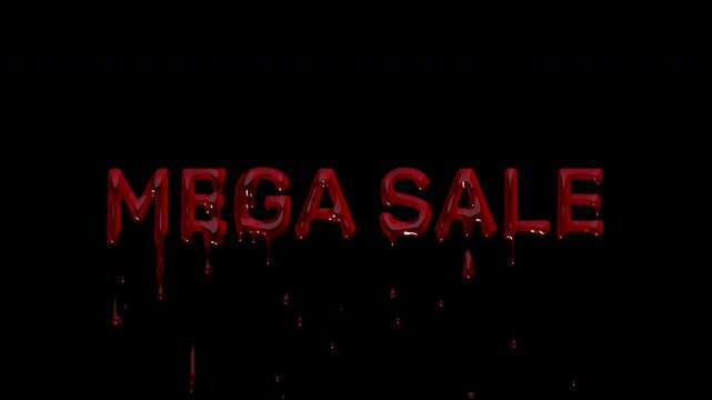 MEGA SALE dripping blood headline, bloody oversized discount text for major markdown ads, seasonal campaigns, store loops and shopping reels