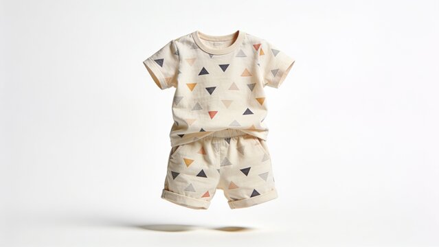 Adorable Baby Toddler Summer Outfit Set with Geometric Triangle Print T Shirt and Shorts