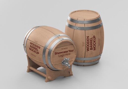 Wooden Barrel Mockup