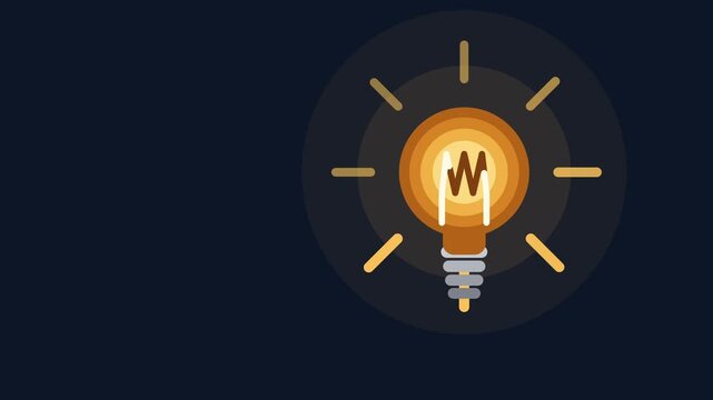 Animated light bulb idea glowing, concept illumination, innovation and energy, science and discovery, creative spark motion graphic
