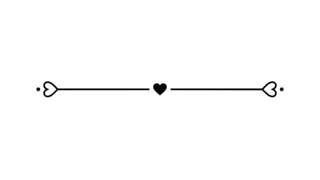 Minimalist decorative text divider with heart shapes isolated on a plain white background