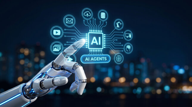 Agentic workflow ai business robot hand cloud computing. artificial intelligence technology innovation. automation system process analysis, agent assistant management