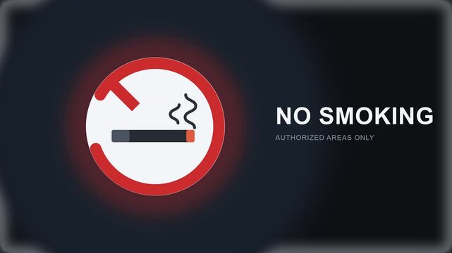 Animated no smoking prohibition sign icon with text, representing restricted areas and health warnings