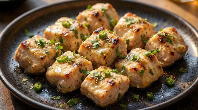 Savory Grilled Chicken Skewers, Marinated Bites with Fresh Herbs and Spices, Appetizer Platter, Delicious Indian Cuisine, Culinary Presentation, Food Photography, Restaurant Menu Item
