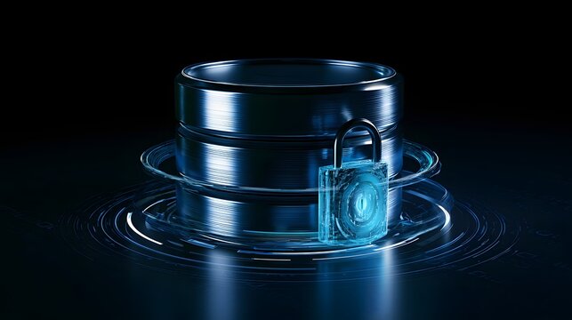 A secure database protected by a digital lock, illustrating enterprise information security and database protection.