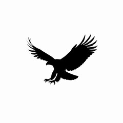 Fototapeta premium Majestic eagle silhouette in flight, soaring bird of prey vector, black hawk hunting icon on white background